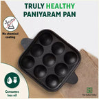 The Indus Valley 9 Pit/Cup CASTrong Cast Iron Paniyaram/Appe Pan+ Spatula, Pre-seasoned, Natural Nonstick, 100% Pure, Toxin-free, 18.2 cm, 1.34 kg | Grocsy