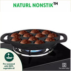 The Indus Valley 12 Pit/Cup CASTrong Cast Iron Kuzhi Paniyaram/Paddu Pan/Appe Maker, Pre-seasoned, 100% Pure, Toxin-free, Spatula, 21 cm, 2.2 kg | Grocsy