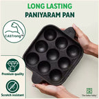 The Indus Valley 9 Pit/Cup CASTrong Cast Iron Paniyaram/Appe Pan+ Spatula, Pre-seasoned, Natural Nonstick, 100% Pure, Toxin-free, 18.2 cm, 1.34 kg | Grocsy