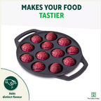 The Indus Valley 12 Pit/Cup CASTrong Cast Iron Kuzhi Paniyaram/Paddu Pan/Appe Maker, Pre-seasoned, 100% Pure, Toxin-free, Spatula, 21 cm, 2.2 kg | Grocsy