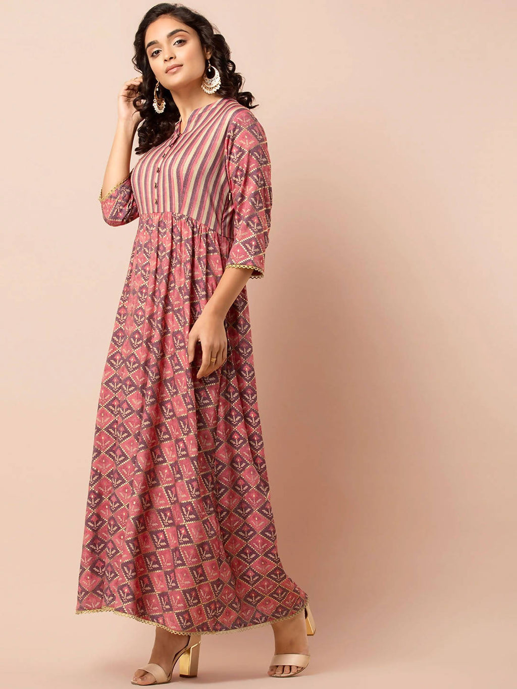 Indya Orange Printed Maxi Dress | Grocsy
