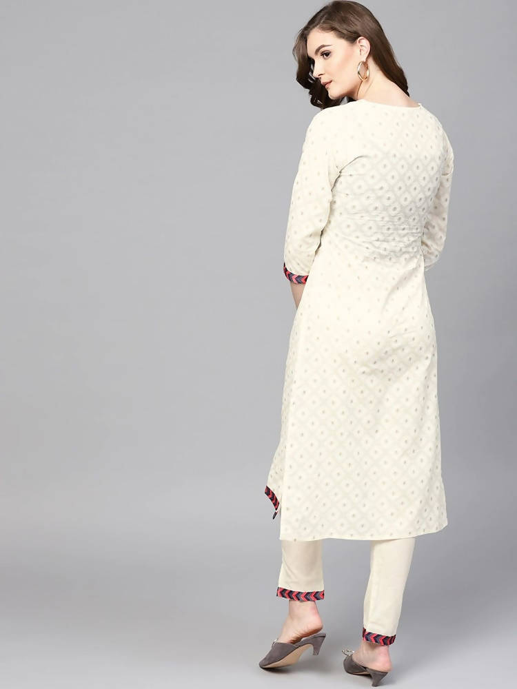 Yufta Women Off-White Printed Kurta with Trouser | Grocsy