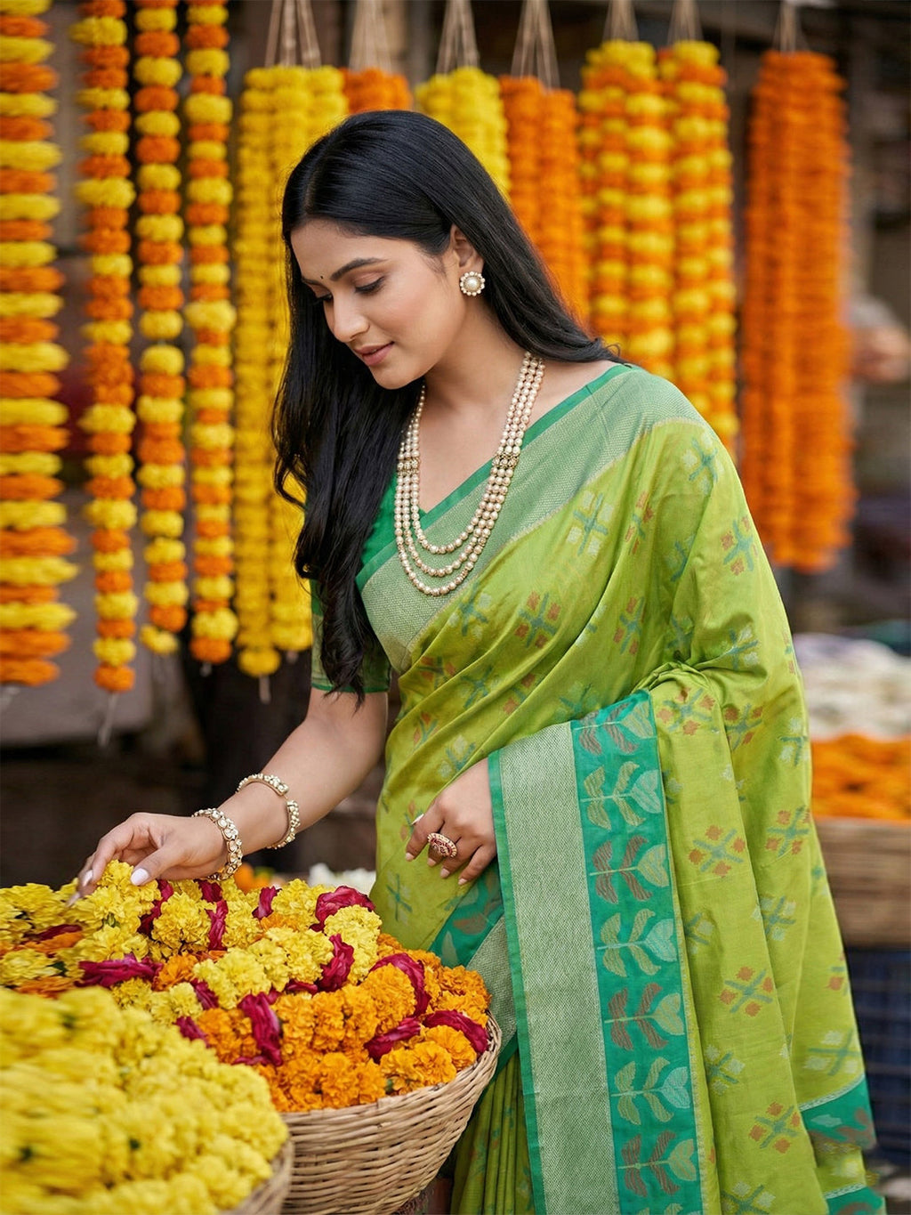 Anaita Parrot Pochampally Silk Woven Saree With Blouse | Grocsy