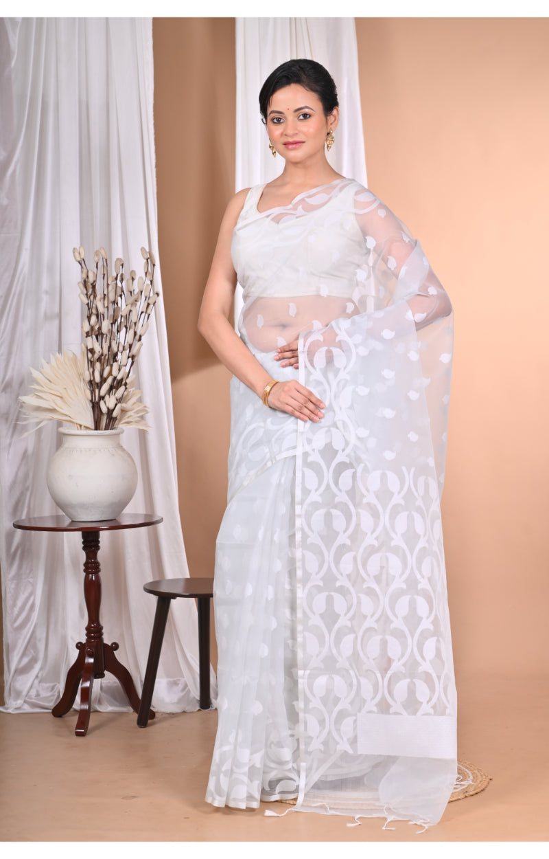 Morchari Heavy Jamdani Saree-Grey | Grocsy