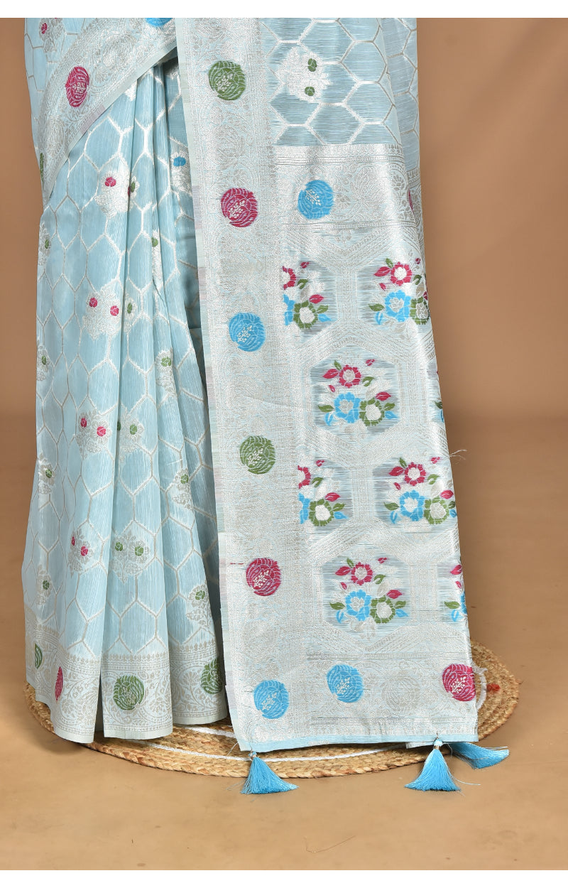 Morchari Women Desgin Chanderi Silk Saree-Blue | Grocsy
