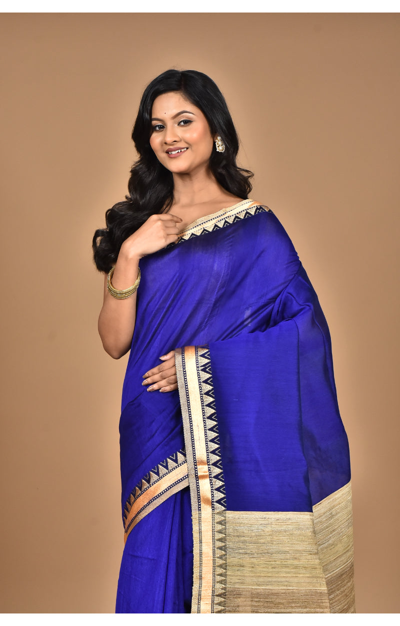 Morchari Pure Cotton Dhakai Jamdani Handloom Saree-Blue | Grocsy