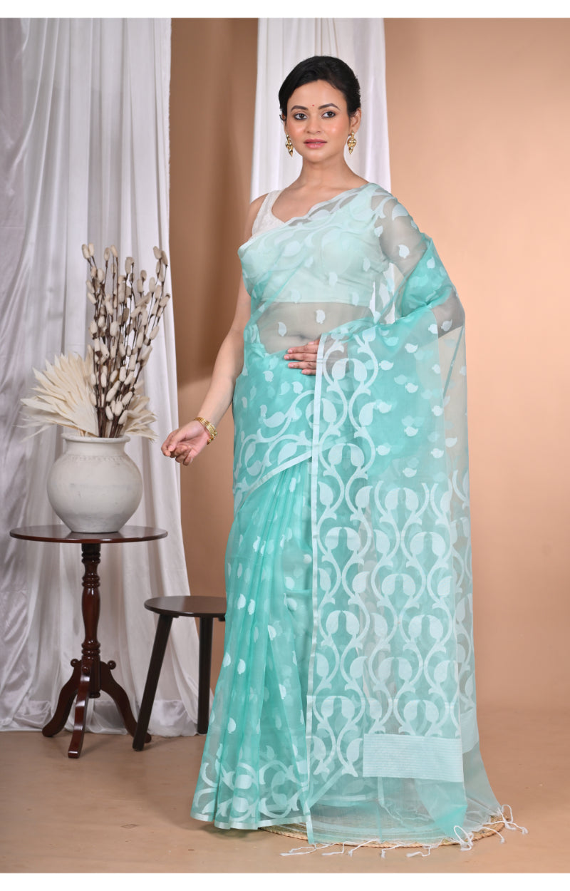 Morchari Heavy Jamdani Saree-Green | Grocsy