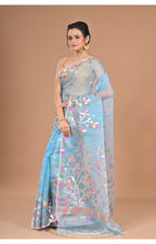 Morchari Heavy Jamdani Silk Orzanga Saree-Blue | Grocsy