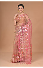 Morchari Semi Orzanga Jamdani Silk Saree-Mehendi | Grocsy