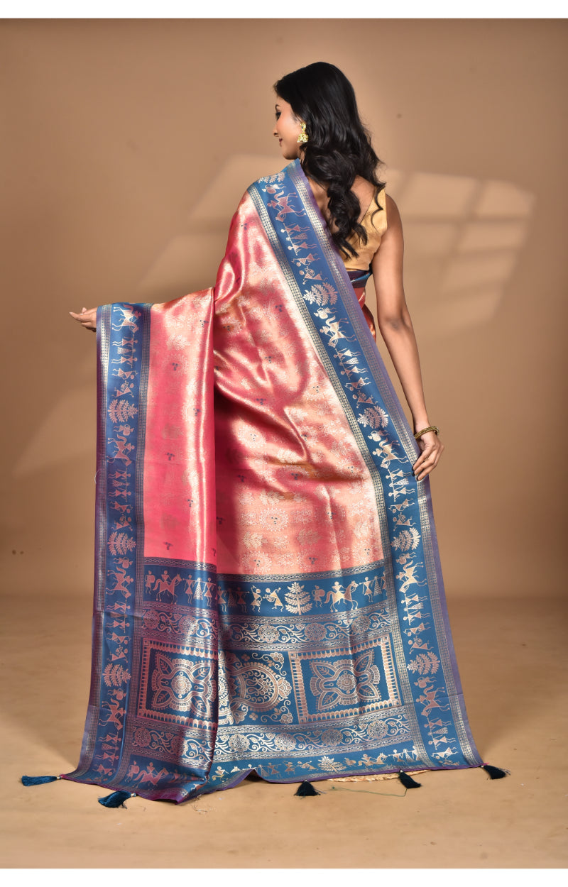 Morchari Women Desgin Two Dai Silk Saree-Pink | Grocsy