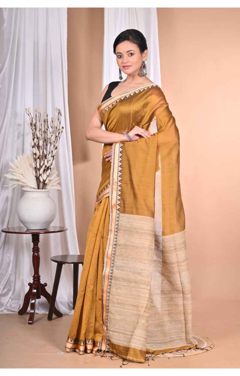 Morchari Pure Cotton Dhakai Jamdani Handloom Saree-Golden | Grocsy