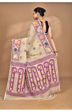 Morchari Pure Cotton Dhakai Jamdani Handloom Saree-Beige | Grocsy