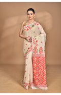 Morchari Pure Cotton Dhakai Jamdani Handloom Saree-Cream | Grocsy