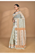 Morchari Pure Cotton Dhakai Jamdani Handloom Saree-Beige | Grocsy