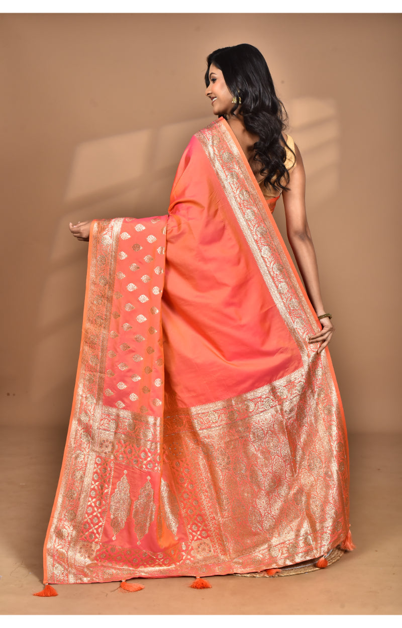 Morchari Heavy Kolhapuri Stone Work Saree-Peach | Grocsy