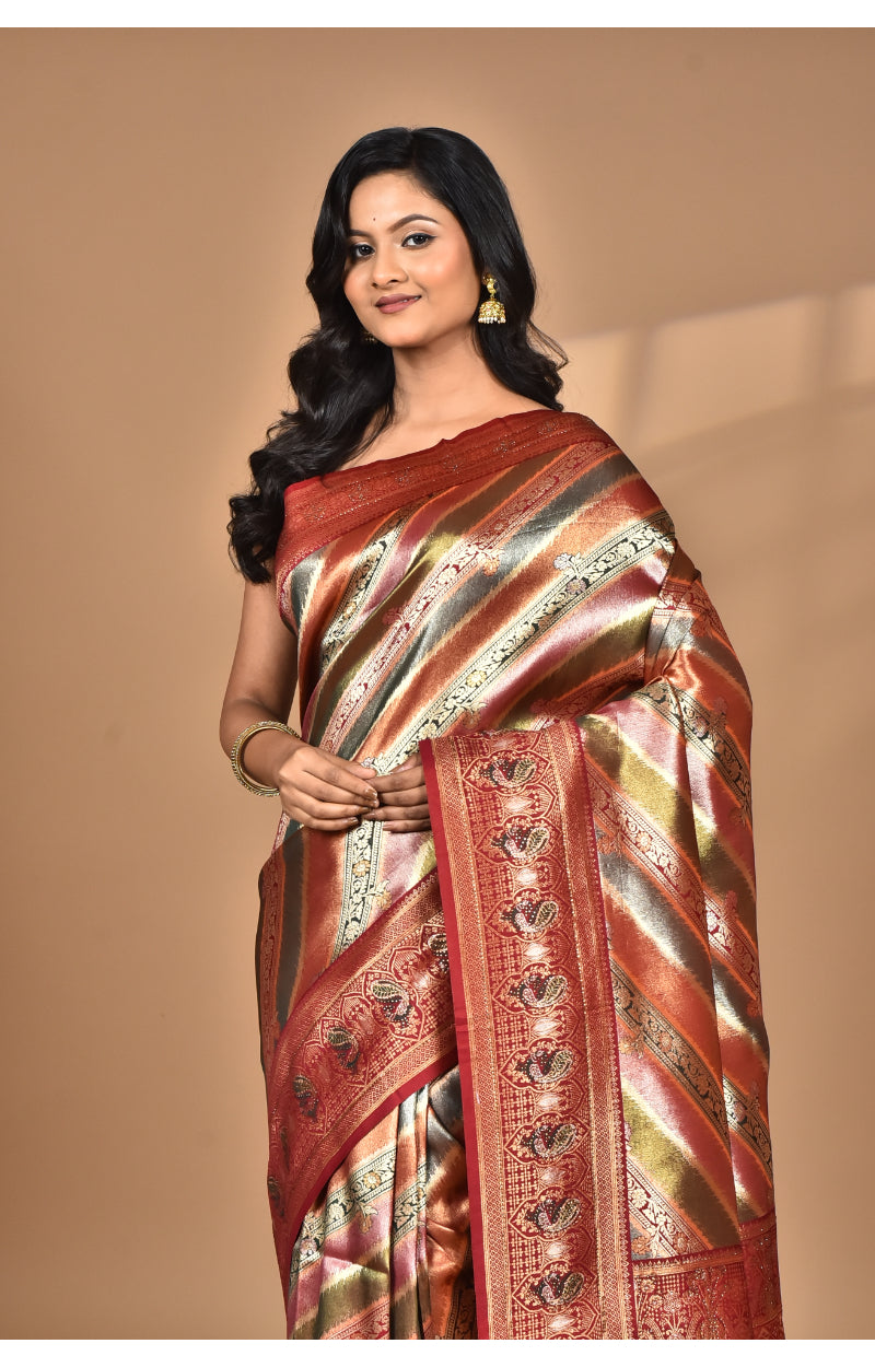 Morchari Ethnic Motifs Silk Blend Dharmavaram Saree-Maroon | Grocsy