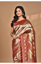 Morchari Ethnic Motifs Silk Blend Dharmavaram Saree-Maroon | Grocsy