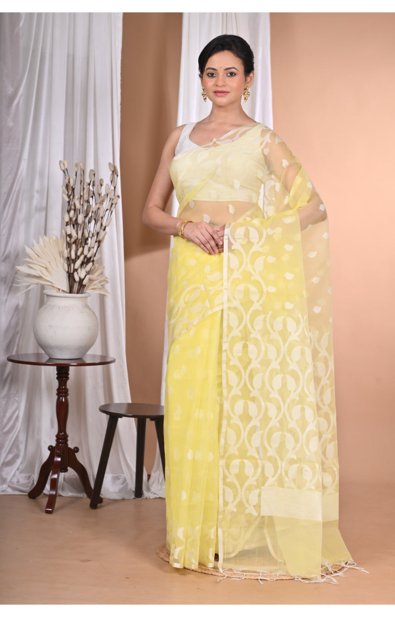 Morchari Heavy Jamdani Saree-Yellow | Grocsy