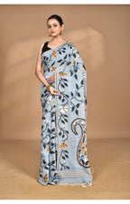 Morchari Pure Cotton Dhakai Jamdani Handloom Saree-Grey | Grocsy