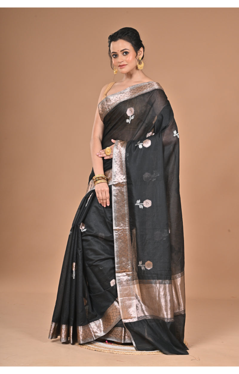 Morchari Heavy Chanderi Silk Saree-Black | Grocsy