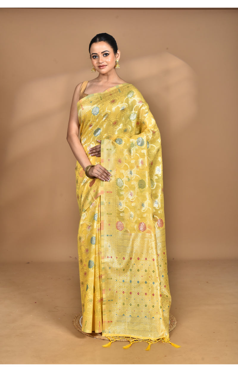 Morchari Women Desgin Chanderi Silk Saree-Yellow | Grocsy