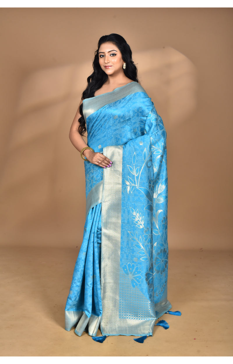 Morchari Jari Sami Silk Saree-Blue | Grocsy