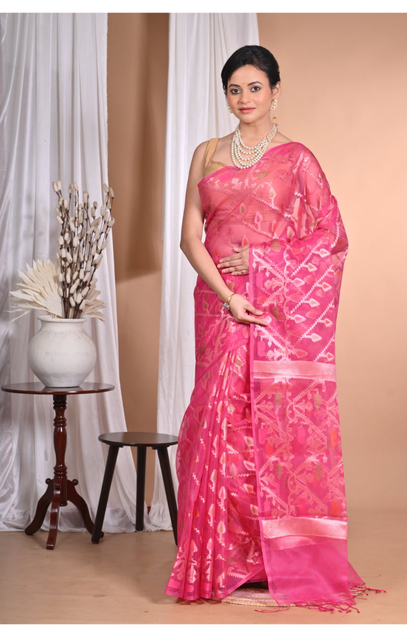 Morchari Heavy Jamdani Silk Orzanga Saree-Rani | Grocsy