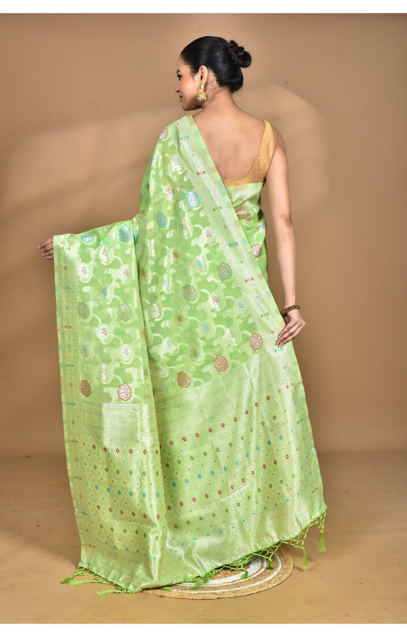 Morchari Women Desgin Chanderi Silk Saree-Green | Grocsy