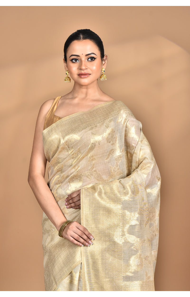Morchari Banarasi Silk Chanderi Saree-Cream | Grocsy