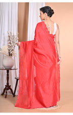 Morchari Pure Chandari Mirror Work Saree-Red | Grocsy
