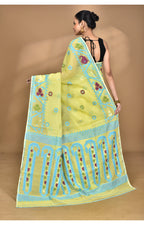 Morchari Pure Cotton Dhakai Jamdani Handloom Saree-Yellow | Grocsy