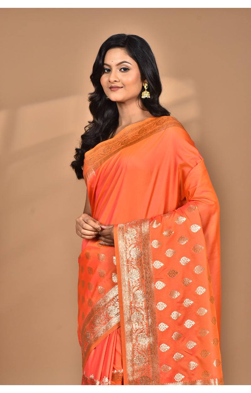 Morchari Heavy Kolhapuri Stone Work Saree-Orange | Grocsy