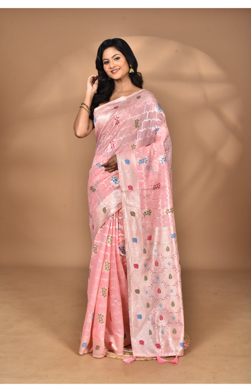 Morchari Women Desgin Chanderi Silk Saree-Pink | Grocsy
