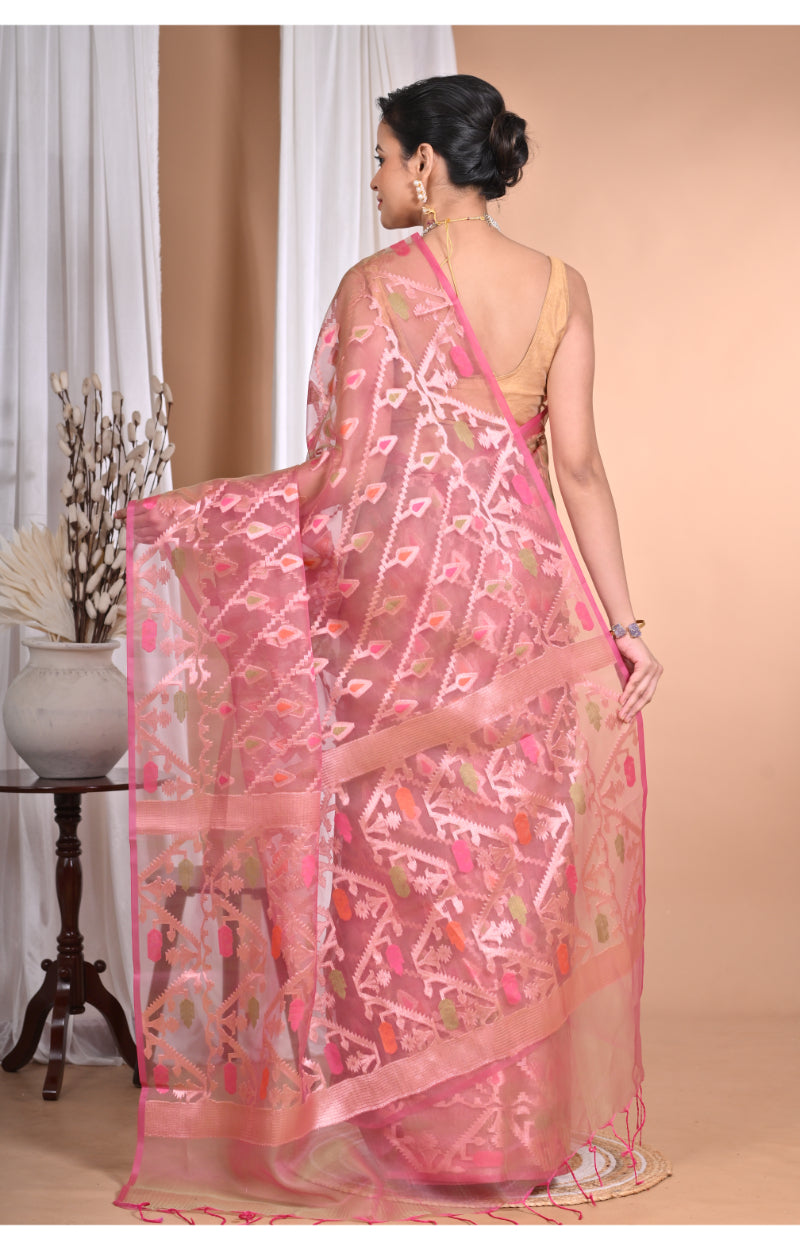 Morchari Heavy Jamdani Silk Orzanga Saree-Orange | Grocsy