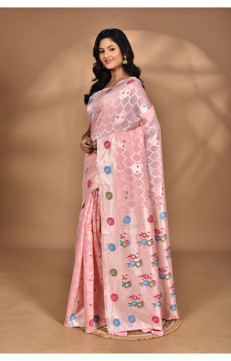 Morchari Women Desgin Chanderi Silk Saree-Pink | Grocsy