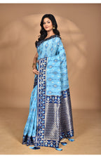 Morchari Women Desgin Kashmiri Silk Linen Saree-Blue | Grocsy
