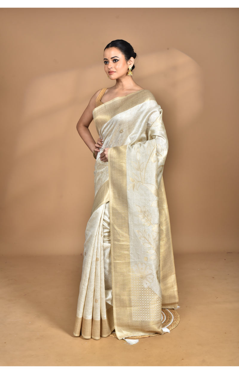 Morchari Jari Sami Silk Saree-Off White | Grocsy