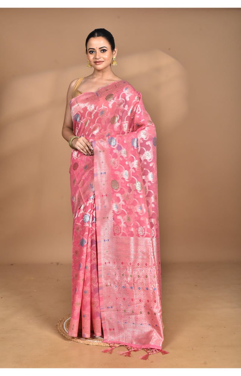 Morchari Women Desgin Chanderi Silk Saree-Pink | Grocsy