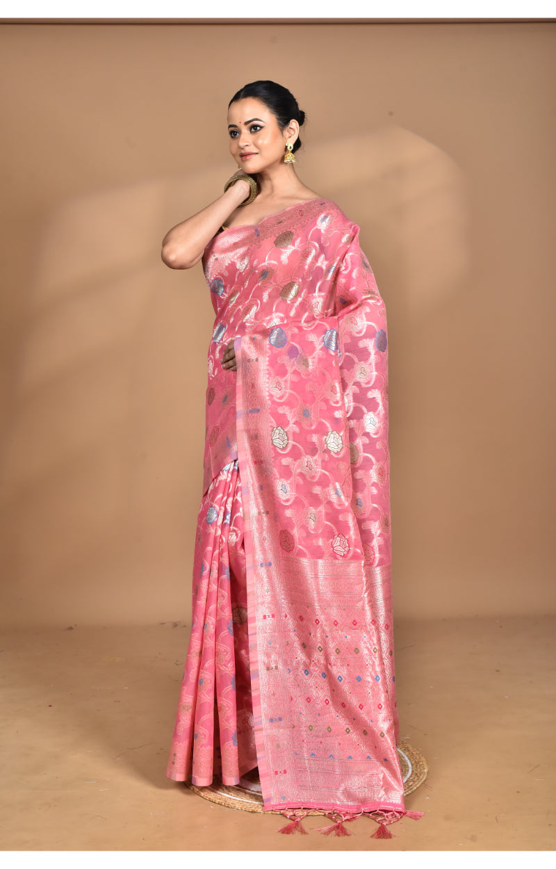 Morchari Women Desgin Chanderi Silk Saree-Pink | Grocsy