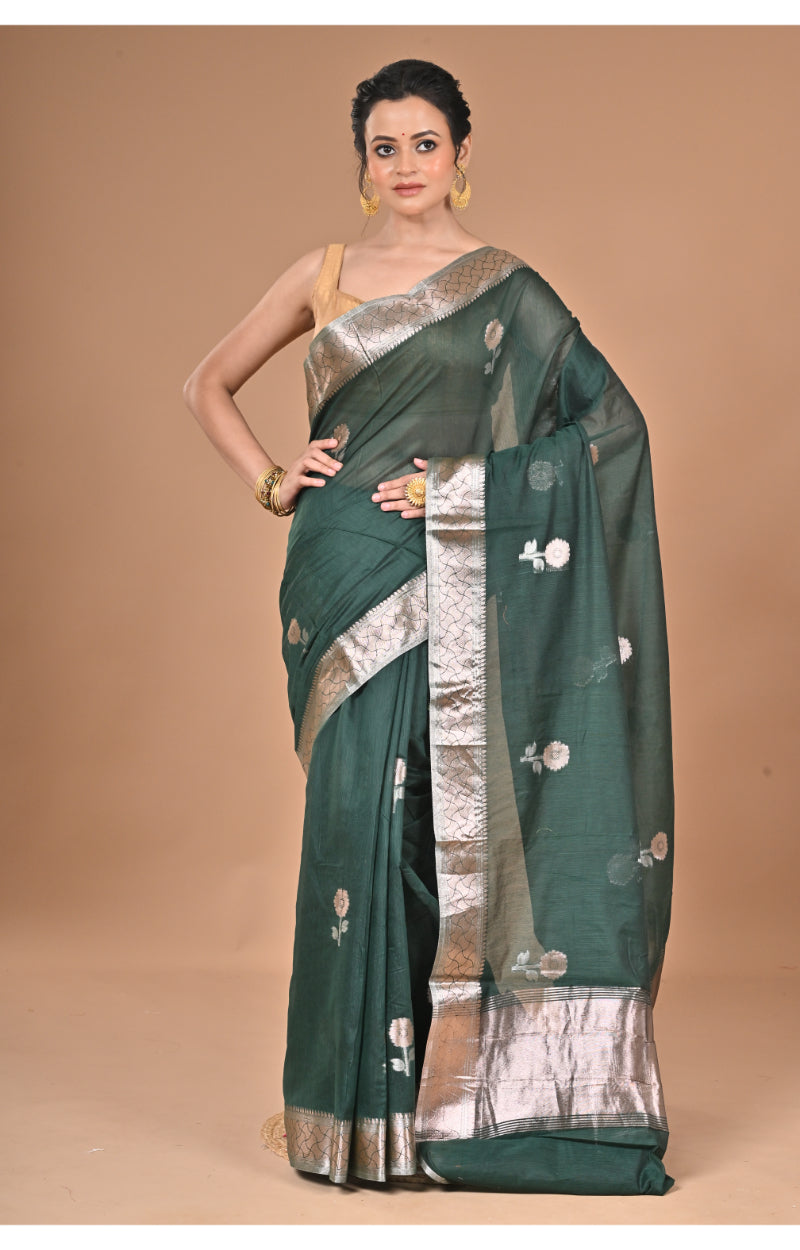 Morchari Heavy Chanderi Silk Saree-Green | Grocsy