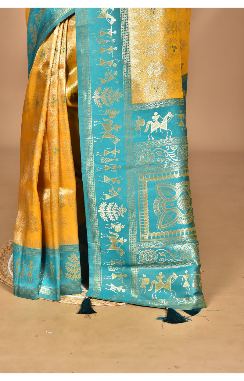 Morchari Women Desgin Two Dai Silk Saree-Yellow | Grocsy