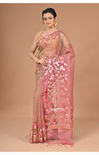 Morchari Semi Orzanga Jamdani Silk Saree-Mehendi | Grocsy