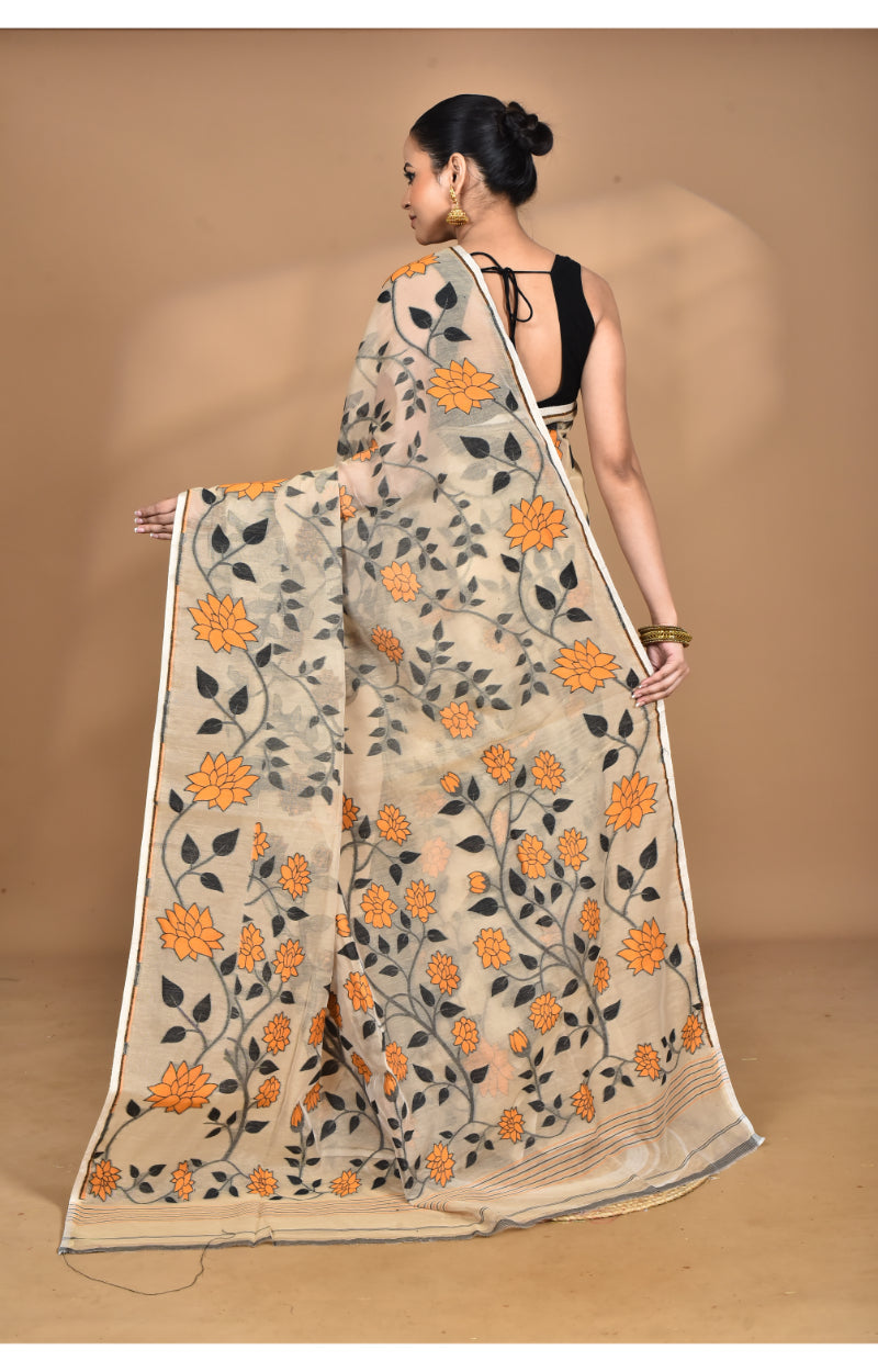 Morchari Pure Cotton Dhakai Jamdani Handloom Saree-Multi | Grocsy