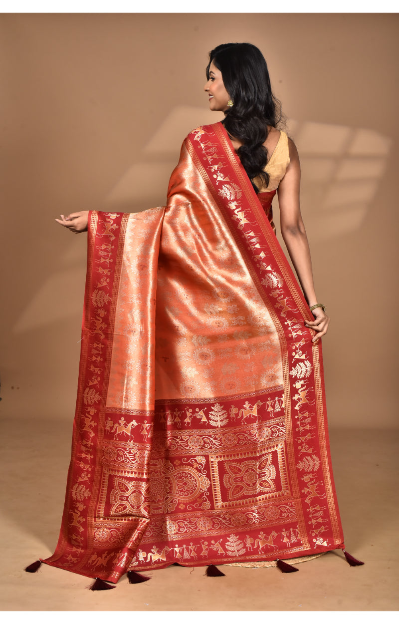 Morchari Women Desgin Two Dai Silk Saree-Peach | Grocsy