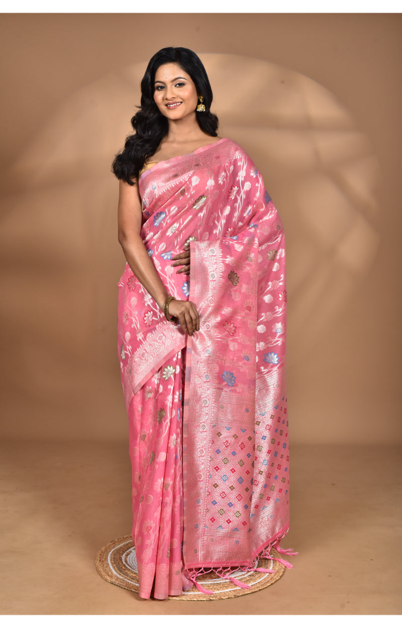 Morchari Women Desgin Chanderi Silk Saree-Pink | Grocsy