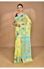 Morchari Pure Cotton Dhakai Jamdani Handloom Saree-Yellow | Grocsy