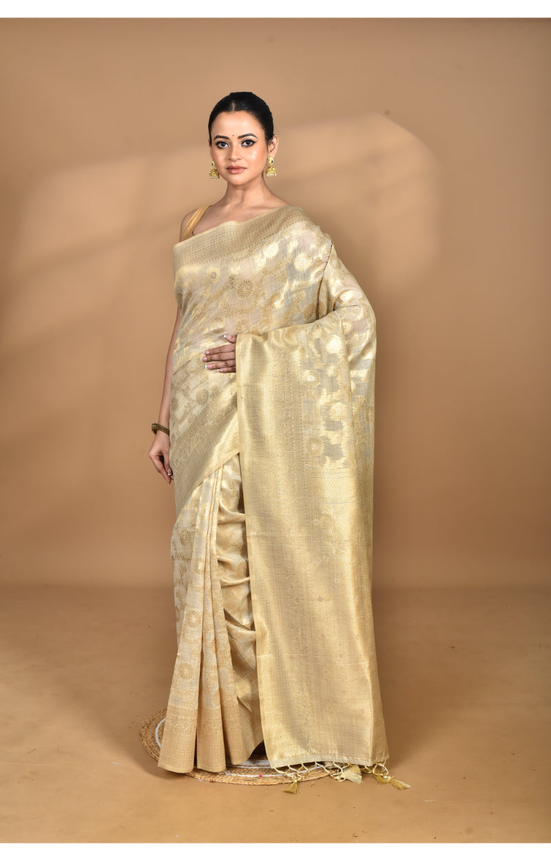 Morchari Banarasi Silk Chanderi Saree-Cream | Grocsy