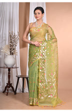 Morchari Heavy Jamdani Silk Orzanga Saree-Green | Grocsy