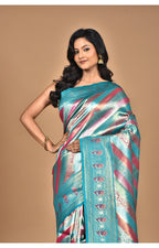 Morchari Ethnic Motifs Silk Blend Dharmavaram Saree-Green | Grocsy