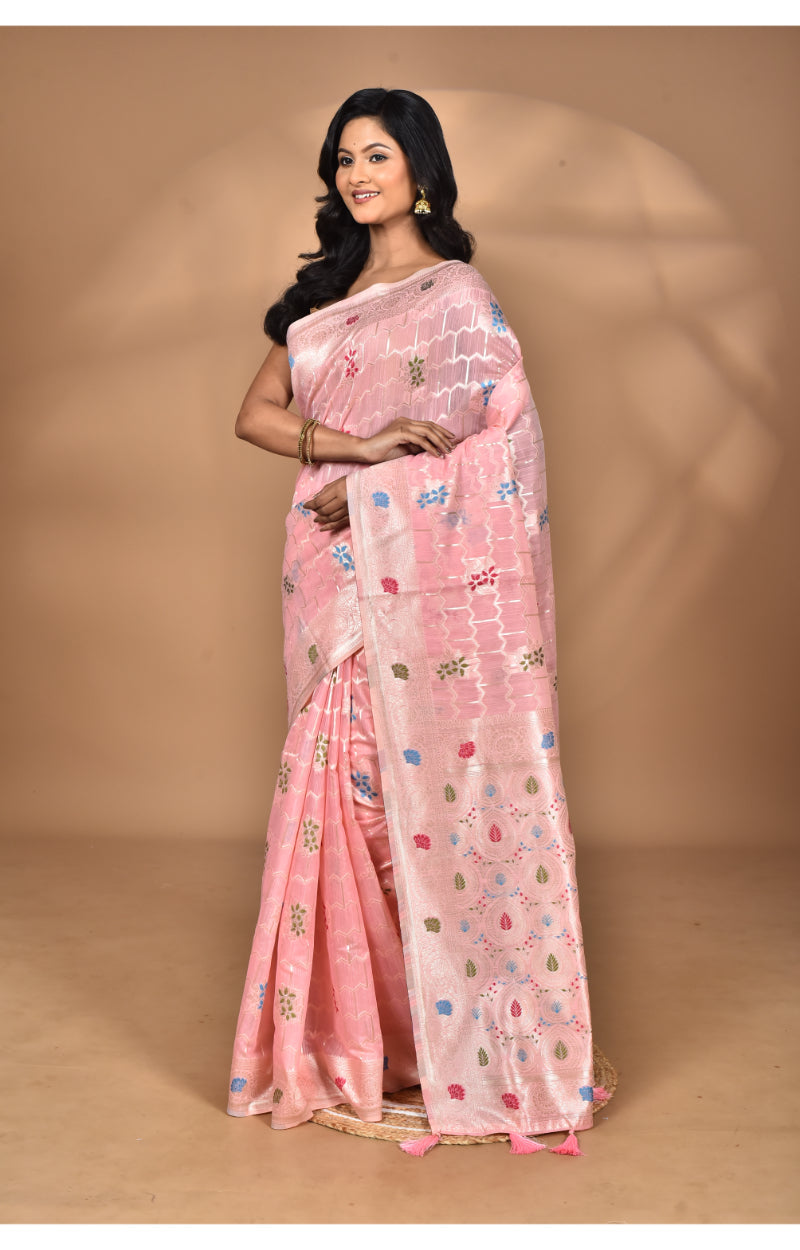 Morchari Women Desgin Chanderi Silk Saree-Pink | Grocsy